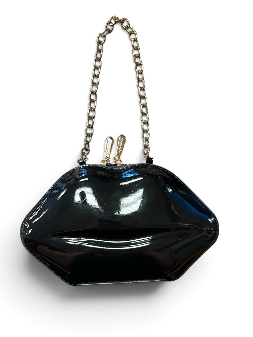Betsey Johnson Black Patent Lip-Shaped Bag